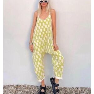 Free People Movement Hot Shot Checkered Jumpsuit Onesie Green White Small S